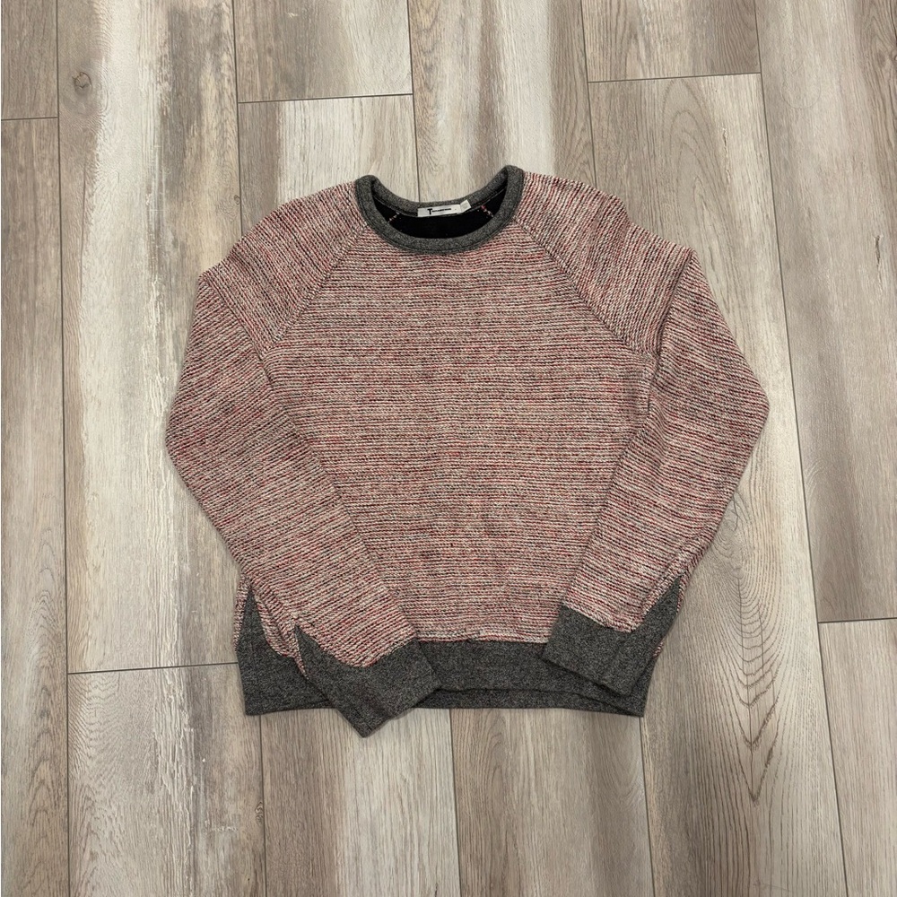 T by Alexander Wang red knit crewneck sweater black stripe color block size S
